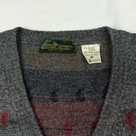Boundary Waters Sweater Vest Mens Medium 45% Wool Pullover Made in Italy Vintage - Picture 3 of 10